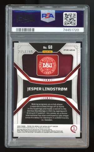 2022 Panini Prizm FIFA World Cup Blue Jesper Lindstrøm 172/299 RC #68 PSA 9 MINT