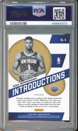 2019-20 Mosaic Zion Williamson Fast Break Prizm Introductions Rookie RC #5 PSA 9