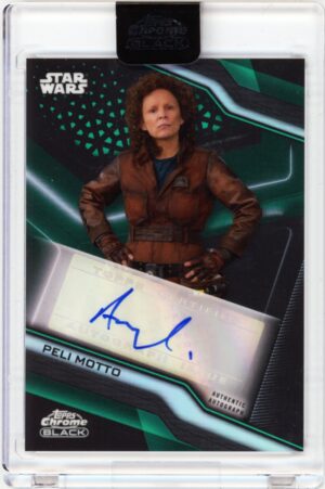 2022 Topps Chrome Black Star Wars Green Refractor /99 Amy Sedaris as Peli Motto Auto