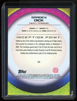 2022-23 Topps Bowman University Inception Gradey Dick #60 Toronto Raptors