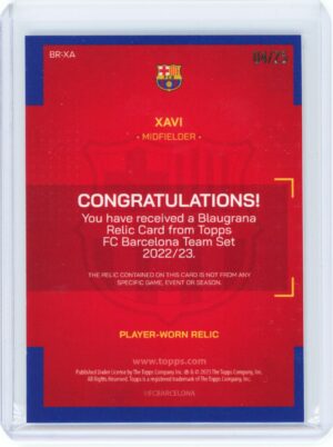 2022/23 Topps Barcelona Team set Player Worn, 2 color Relic Xavi Orange /25