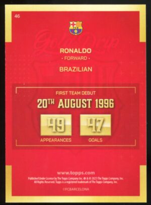 2023 Topps FC Barcelona Official Team Set Legends Ronaldo Gold Drip Insert #46