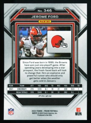 2022 Prizm Football Jerome Ford Green Prizm Rookie #346 Cleveland Browns RC