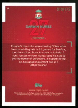 2022-23 Topps Liverpool FC Team Set Darwin Nunez #18 Blue Foil /175