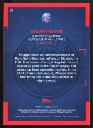 2022-23 Topps Paris Saint-Germain Team Set Our City Kylian Mbappe #25