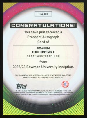 2022-23 Bowman Inception University Auto Ryan Hilinski #BIA-RH Auto