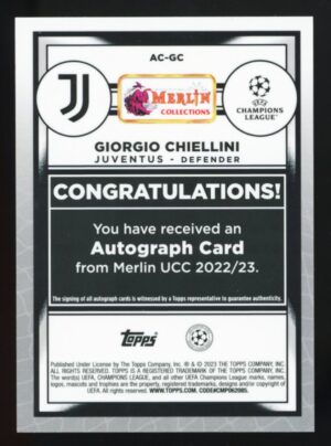 2022-23 Topps Merlin Giorgio Chiellini Orange Refractor /25 Auto #AC-GC