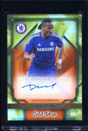 2023-24 Topps Chelsea FC Team Set Didier Drogba Gold Drip Orange /25 Auto SSP #GD-DD