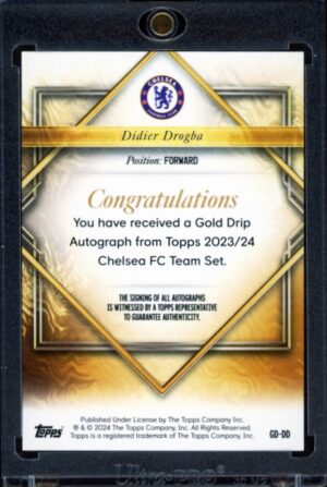 2023-24 Topps Chelsea FC Team Set Didier Drogba Gold Drip Orange /25 Auto SSP #GD-DD