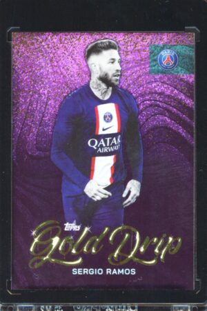 2022-23 Topps Paris Saint-Germain Team Set Sergio Ramos #50 Orange Gold Drip /25