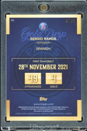 2022-23 Topps Paris Saint-Germain Team Set Sergio Ramos #50 Orange Gold Drip /25