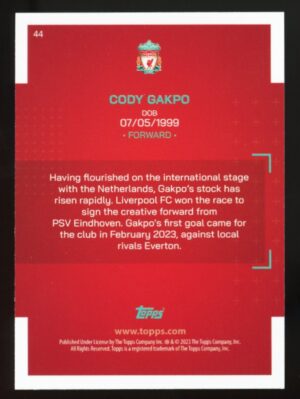 2022-23 Topps Liverpool FC Team Set YNWA Cody Gakpo #44 ¨You Never Walk Alone¨