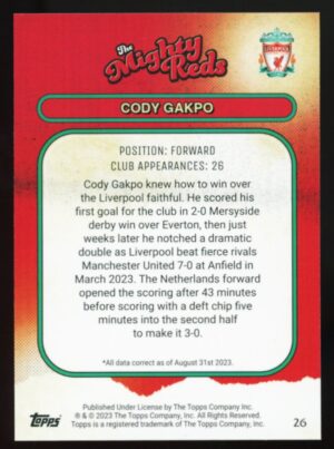 2023-24 Topps Liverpool Team Set Cody Gakpo The Mighty Reds #26