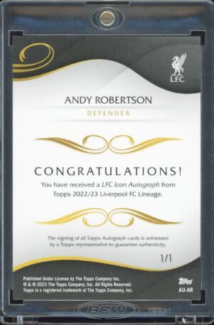 2022-23 Topps Liverpool FC Lineage Andy Robertson AU-AR 1/1 Gold Parallel Auto 1of1