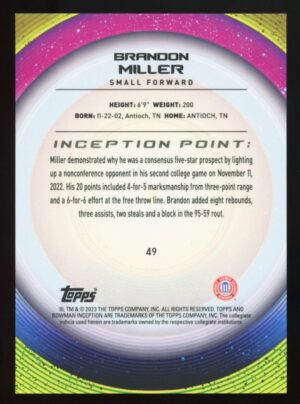 2022-23 Bowman Inception Brandon Miller Prospect #49