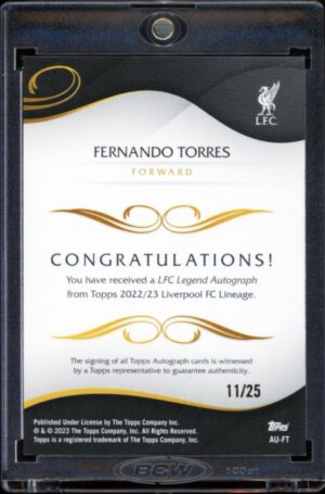 2022-23 TOPPS LIVERPOOL LINEAGE FERNANDO TORRES #AU-FT Orange /25 AUTO