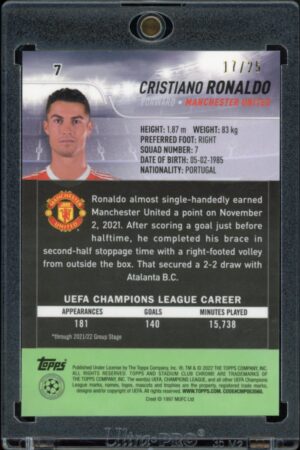 2021-22 Topps Stadium Club Chrome UEFA Cristiano Ronaldo #7 Orange Wave Refractor Numbered /25