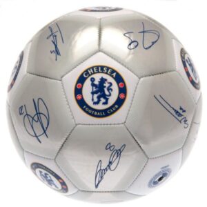 Chelsea FC Sig Sølv Fodbold m. Autografer – Str. 5