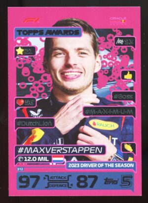 Topps Turbo Attax F1 2024 Max Verstappen Topps Awards Pink Parallel #312