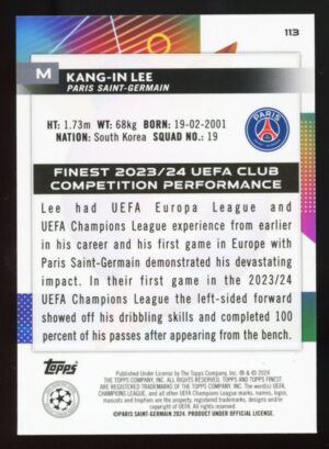 2023-24 Topps Finest UEFA UCC KANG-IN LEE #113 Purple Shimmer /199