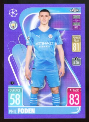 2021-22 Topps Chrome UEFA CL Match Attax Phil Foden #8 Numbered /299 Purple Refractor