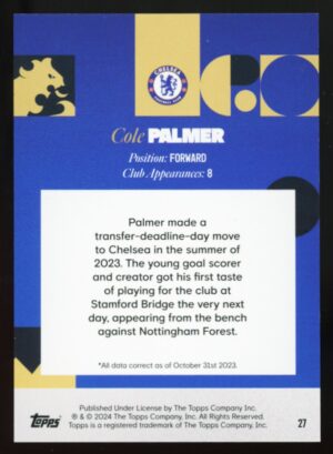 Topps Season 23/24 Chelsea Team set - Cole Palmer #27 - King's Road /150 Green