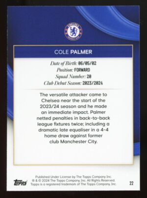 2023-24 Topps Chelsea FC Team Set Cole Palmer #22