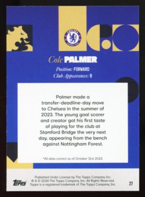 2023-24 Topps Chelsea FC Team Set King's Road Cole Palmer #27