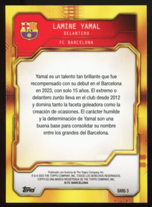 2023- 2024Topps FC Barcelona Fan Set Lamine Yamal #BARG-3 Golden Future Rookie