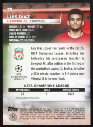 2022-23 Topps Stadium Club Chrome UEFA Competitions Luis Diaz Díaz #75