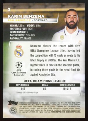 2022-23 Topps Stadium Club Chrome UEFA Competitions Karim Benzema #3