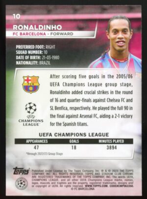 2022-23 Topps Stadium Club Chrome UEFA Club Competitions Ronaldinho #10