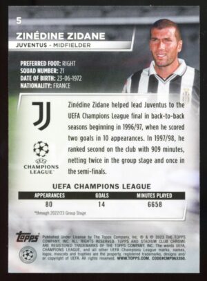 2022-23 Stadium Club Chrome UEFA Club Competitions Zinédine Zidane #5