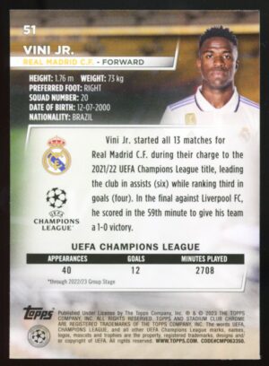 2022-23 Topps Stadium Club Chrome UEFA Competitions Vinicius Junior Vini Jr #51