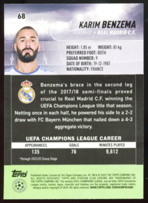 2021-22 Stadium Club Chrome UEFA Champions League Karim Benzema #68