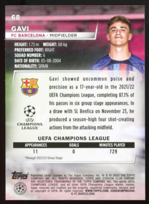 2022-23 Topps Stadium Club Chrome UEFA Competitions Gavi #68