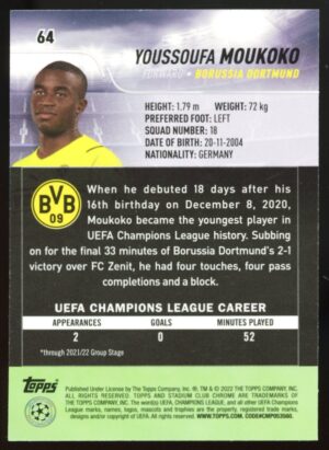 2021-22 Stadium Club Chrome UEFA Champions League Youssoufa Moukoko #64