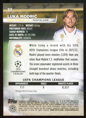 2022-23 Topps Stadium Club Chrome UEFA Competitions Luka Modrić #37