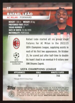 2022-23 Topps Stadium Club Chrome UEFA Club Competitions Rafael Leão #17