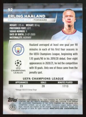 2022-23 Topps Stadium Club Chrome UEFA Competitions Erling Haaland #92