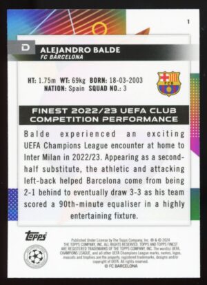 2023-24 Topps Finest UEFA Club Competitions Alejandro Balde #1