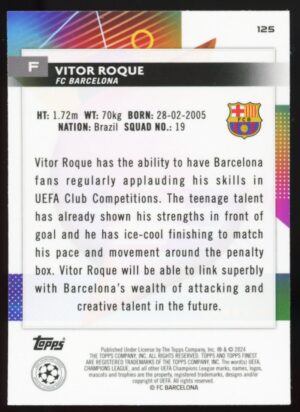 2023-24 Topps Finest UEFA Club Competitions Vitor Roque #125 RC