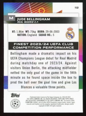 2023-24 Topps Finest UEFA Club Competitions Jude Bellingham #112