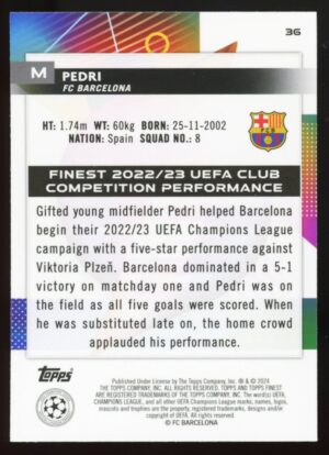 2023-24 Topps Finest UEFA Club Competitions Pedri #36