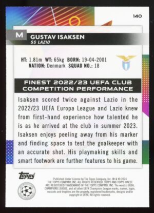 2023-24 Topps Finest UEFA Club Competitions Gustav Isaksen #140