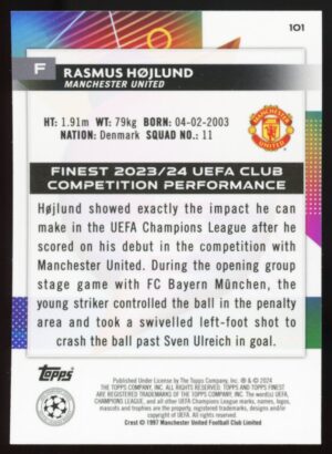 2023-24 Topps Finest UEFA Club Competitions Rasmus Højlund #101