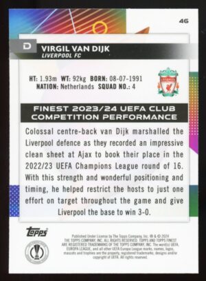 2023-24 Topps Finest UEFA Club Competitions Virgil Van Dijk #46