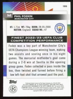 2023-24 Topps Finest UEFA Club Competitions Phil Foden #135