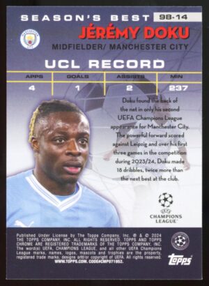 2023-24 Topps Chrome UEFA 1998 Shooting Stars Jérémy Doku #98-14