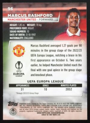 2022-23 Topps Stadium Club Chrome UEFA Competitions Marcus Rashford #96